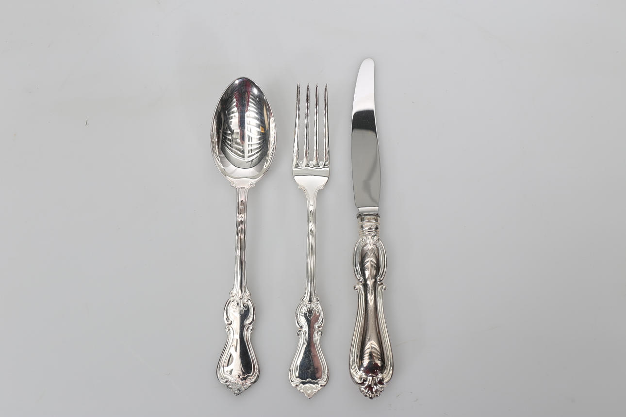 BORDSBESTICK, silver, 36 delar, "Olga", GAB, total vikt 1981,2 gram.