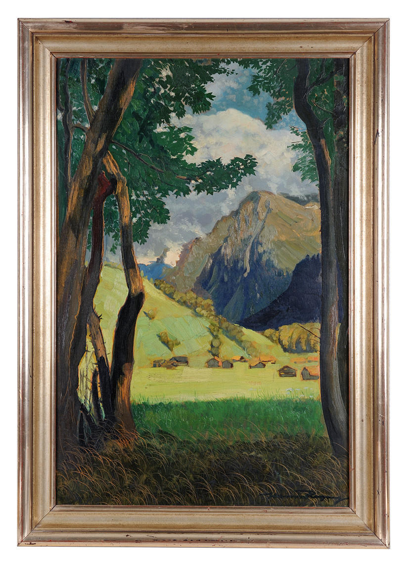 HANNS HERZING. ”Sunny Valley”, 1935. Oljemålning på trä.