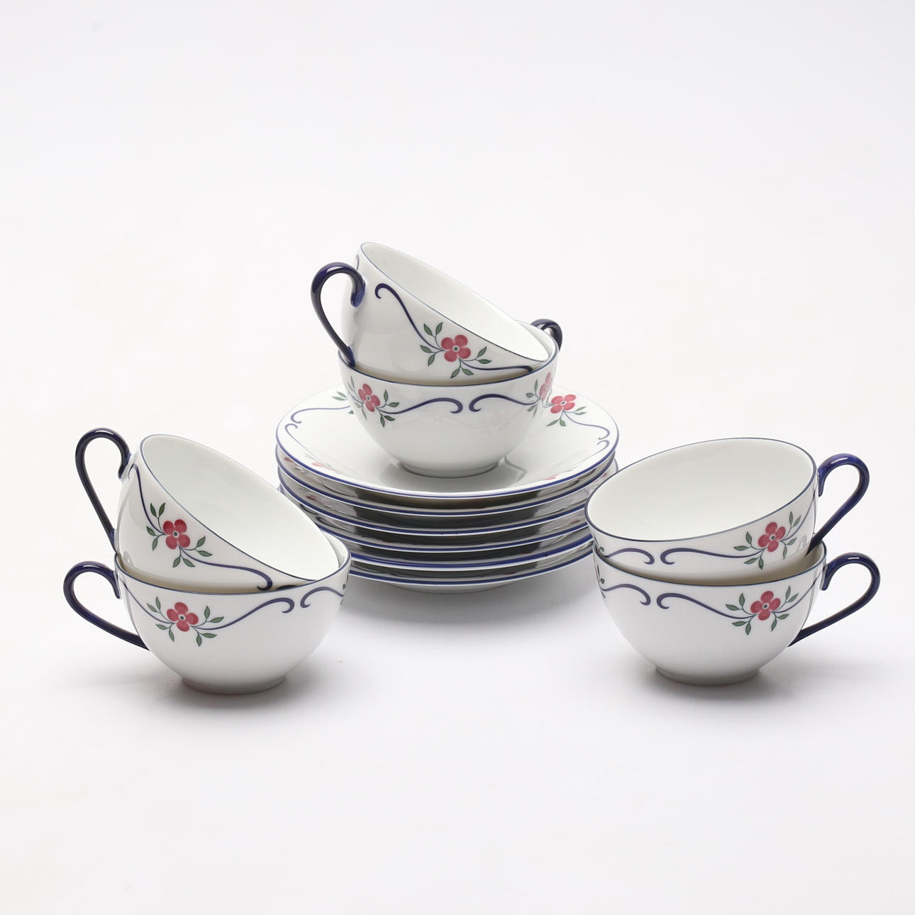 KAFFEETASSEN und TELLER, zwölfteilig, Sundborn, Rörstrand.