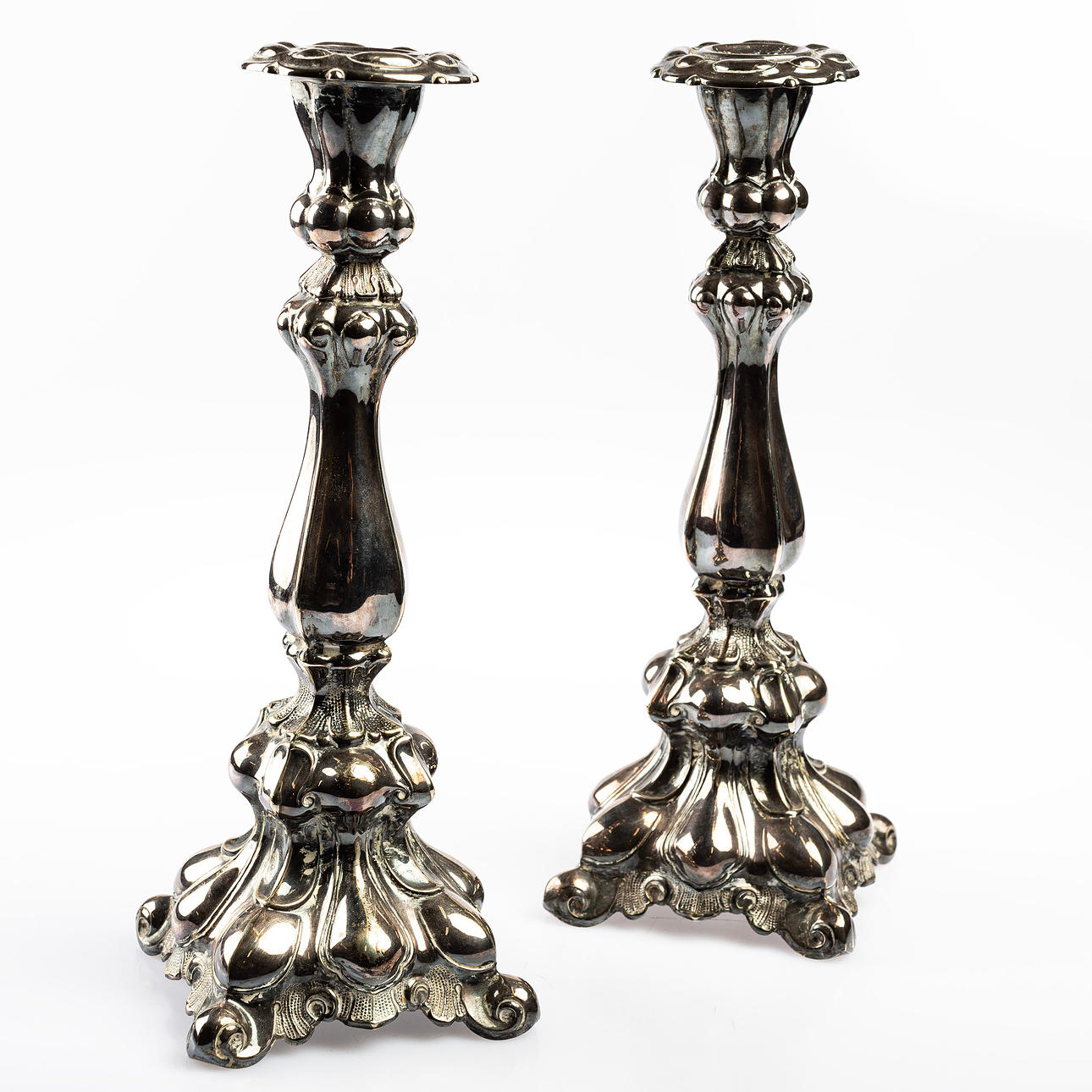CANDLE STICKS, 1 pair, nickel silver, rococo style.