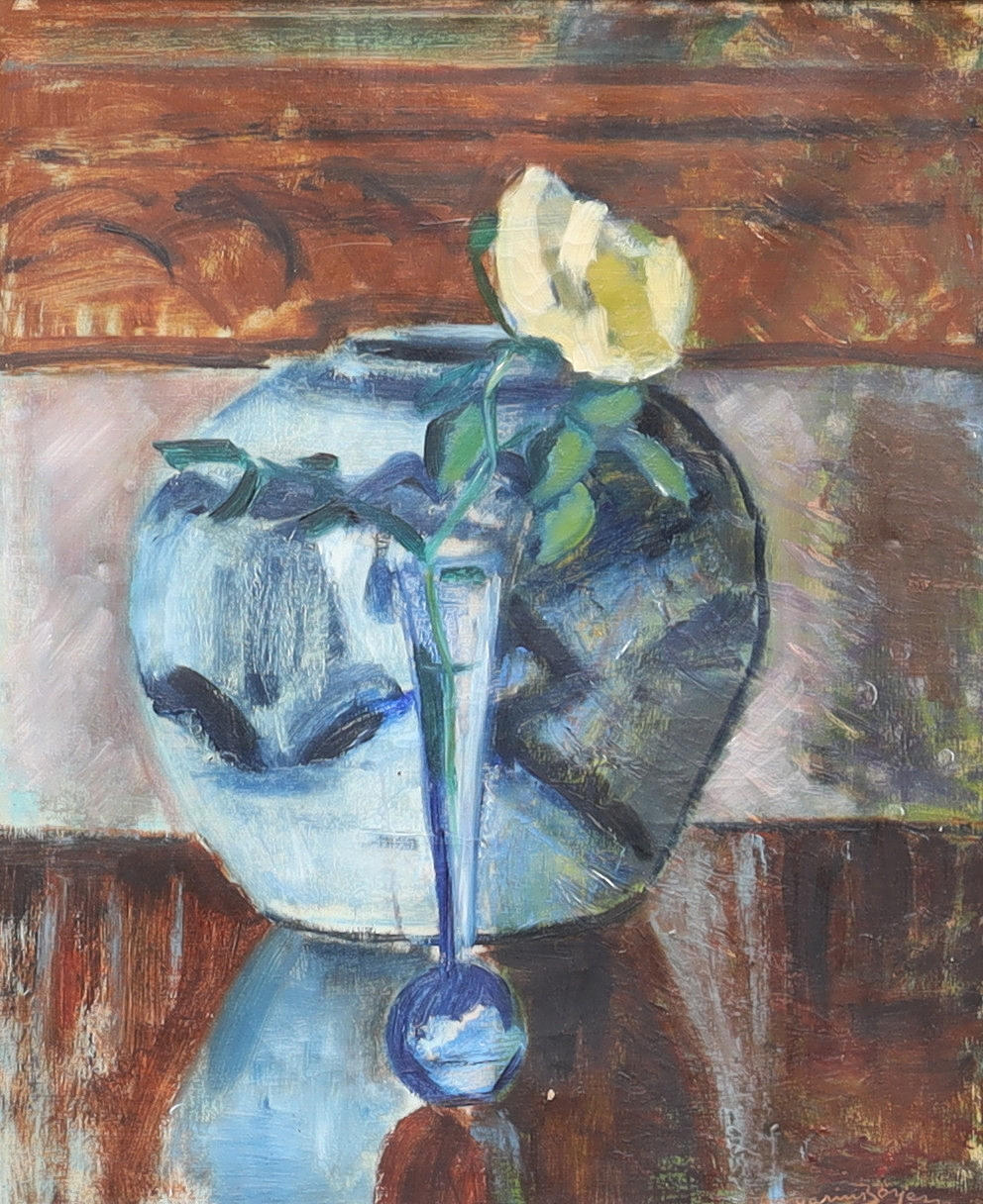 JOHAN AUGUSTINUS BÖRJESSON. Oil on canvas, "White rose", signed and dated-48, 45 x 37 cm.