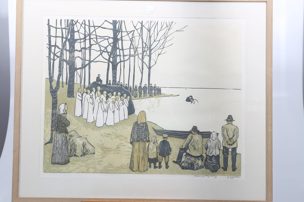 SVEN LJUNGBERG. Färgträsnitt, 4 stycken, "Sista brevet till Sverige", signerade och numrerade.