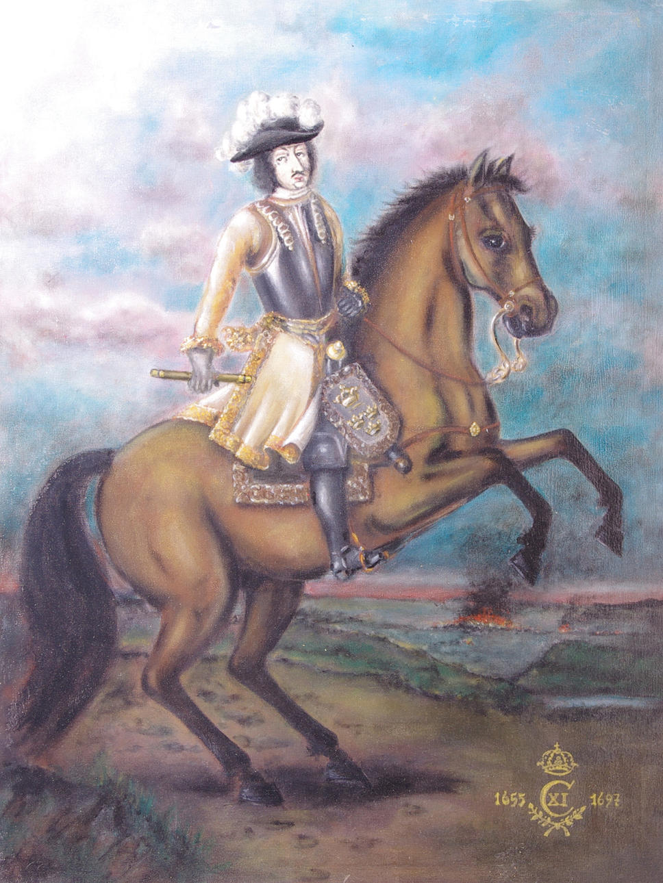 ERIK FREDIRSEN. Porträtt av Carl XI, olja på duk, stämpelsignerad på baksidan.