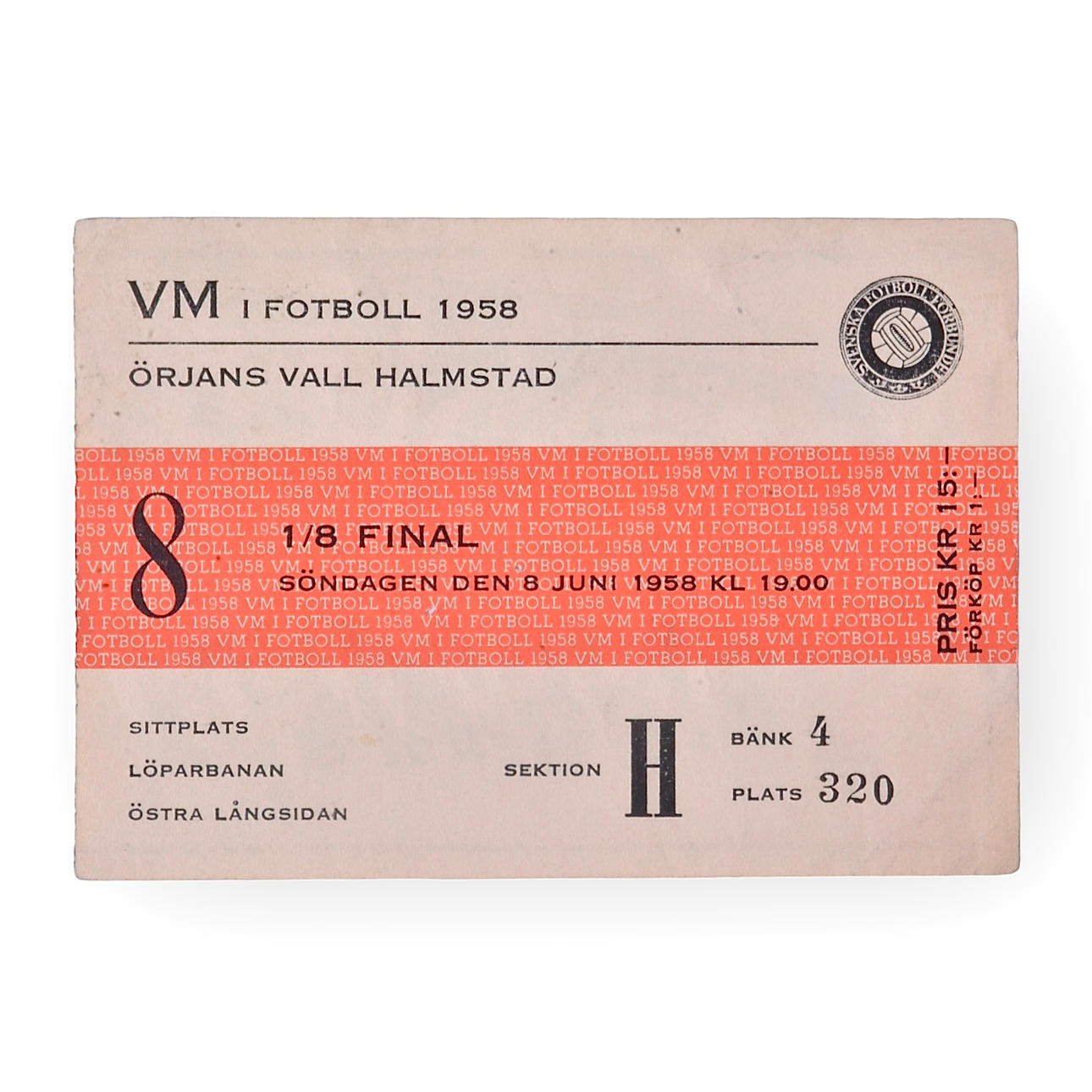 BILLET, til VM i fodbold 1958 i Halmstad.