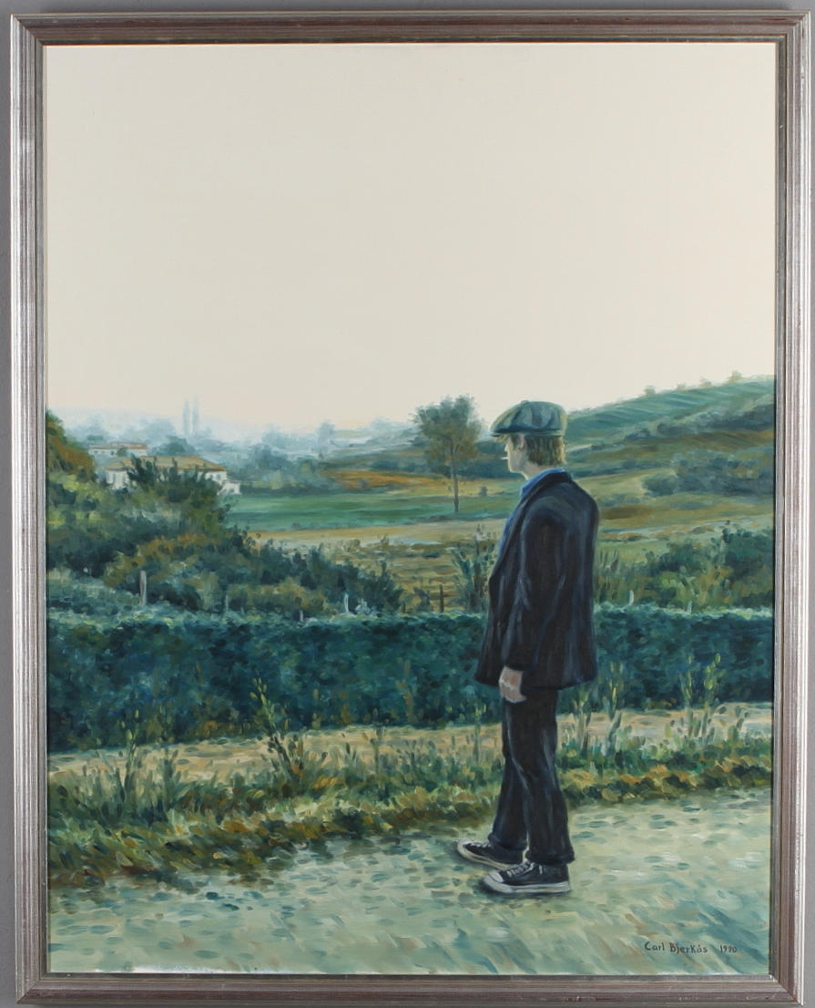 CARL BJERKÅS. Självporträtt från Italien, olja på duk, signerad och daterad 1990.