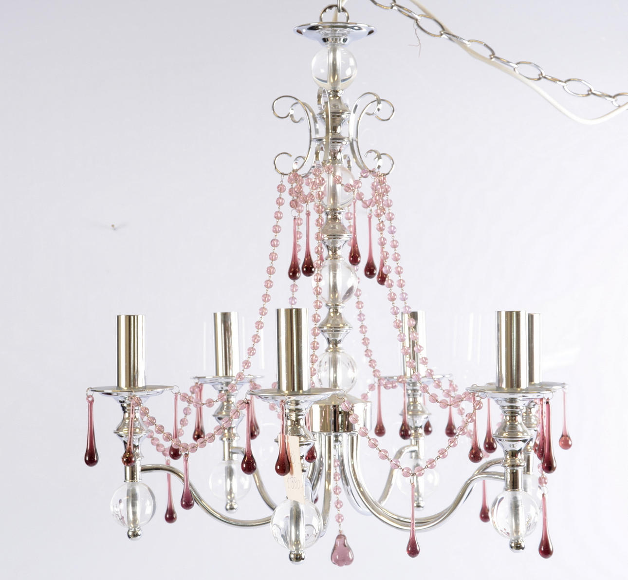 TAKLAMPA MED LILA PRISMOR, till 6 ljus, modern tillverkning.