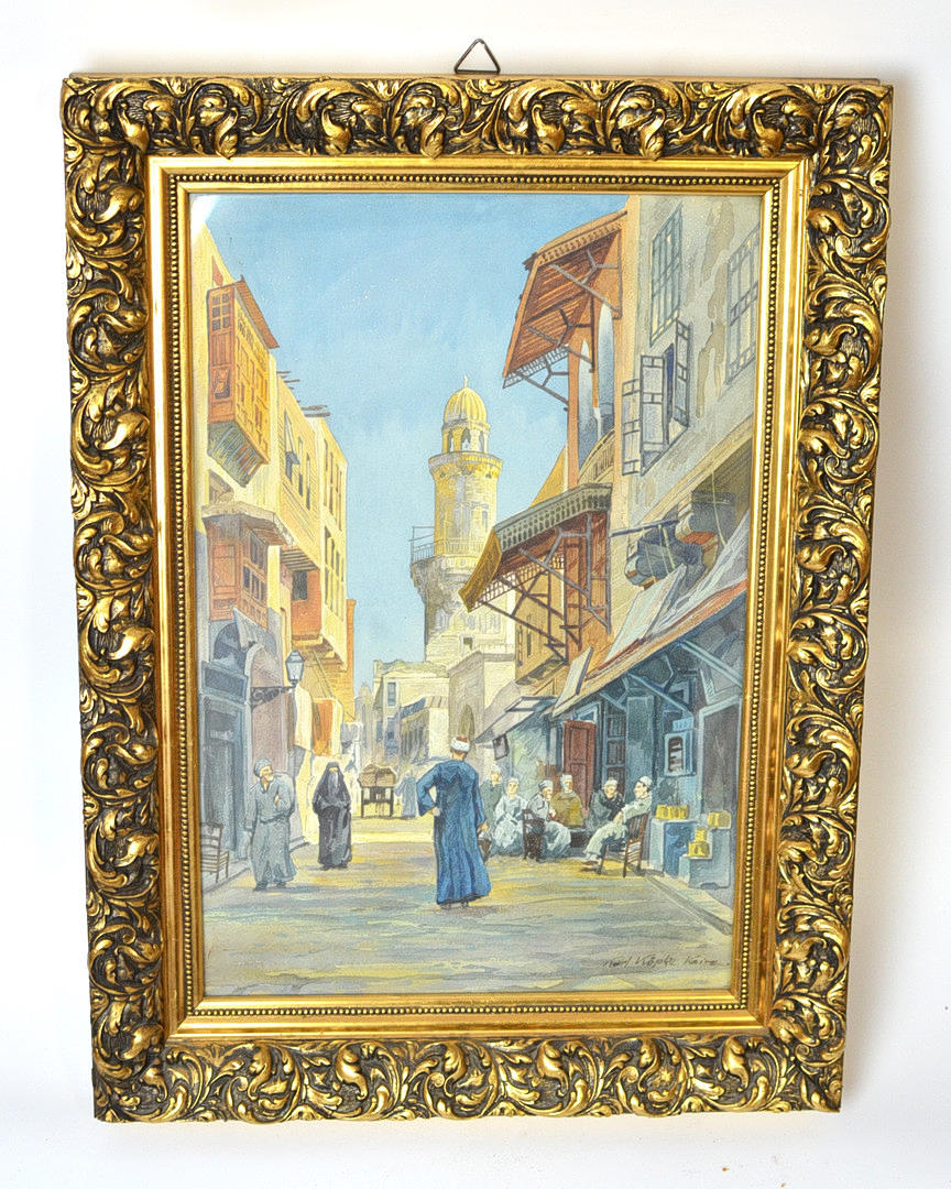 KARL KÖPKE. KAIRO, 1900-tallets vandfarvemaleri.