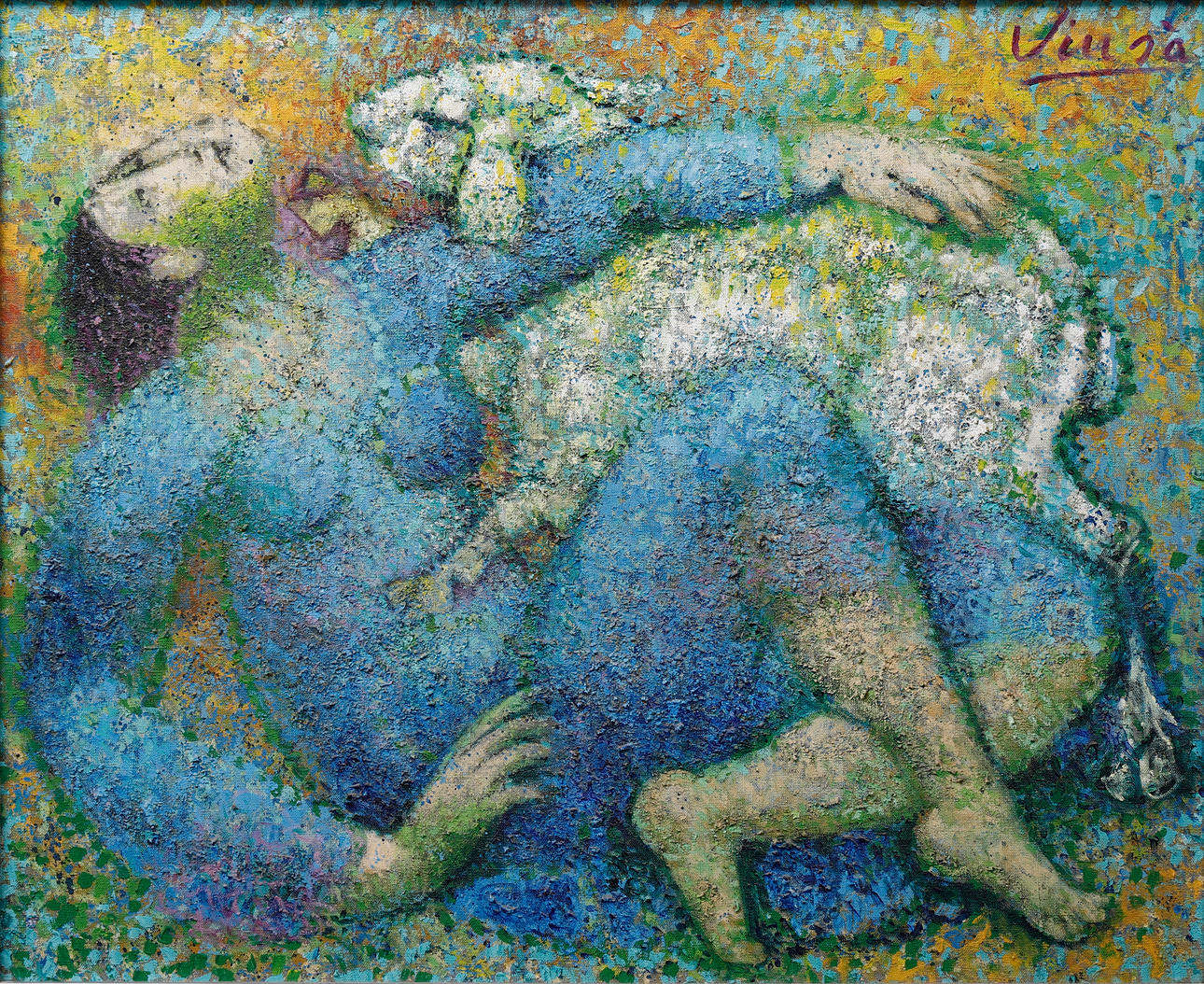 MANUEL VIUSÀ. Una joven con cordero.