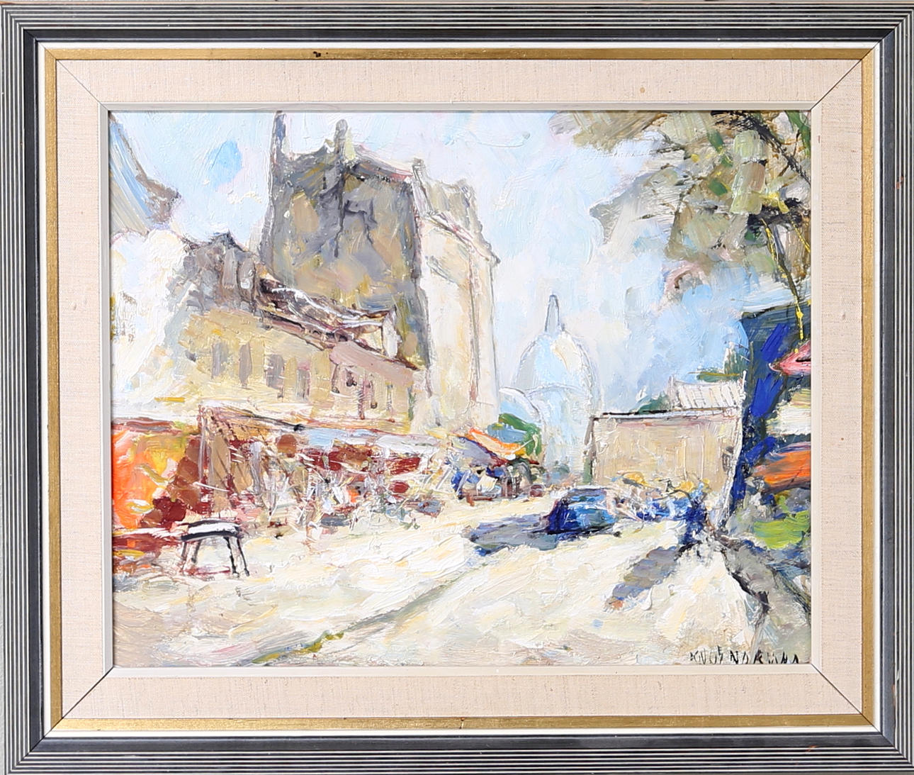 KNUT NORMAN. Stadsmotiv, olja på pannå, signerad.