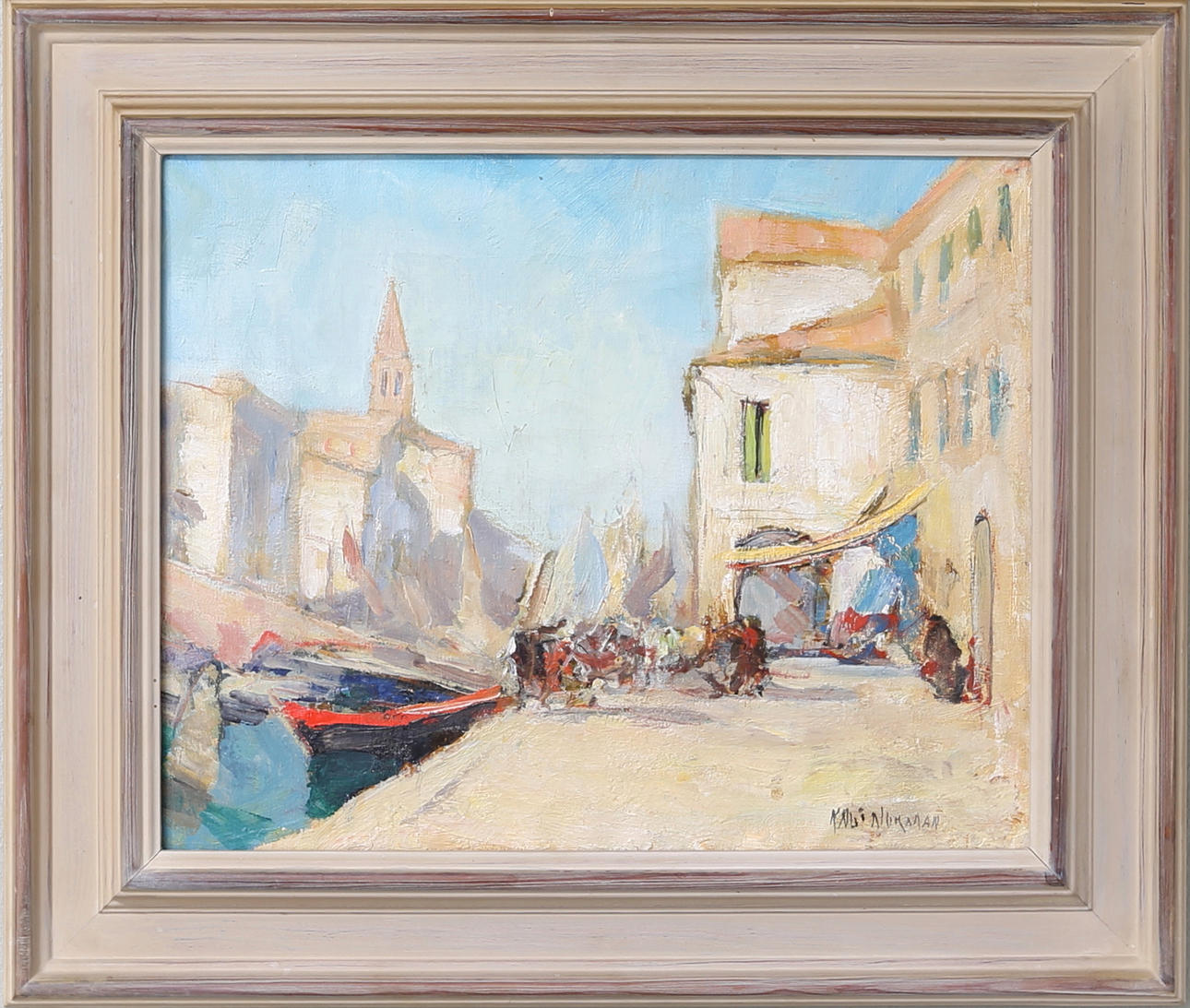 KNUT NORMAN. Stadsmotiv, olja på pannå, signerad.