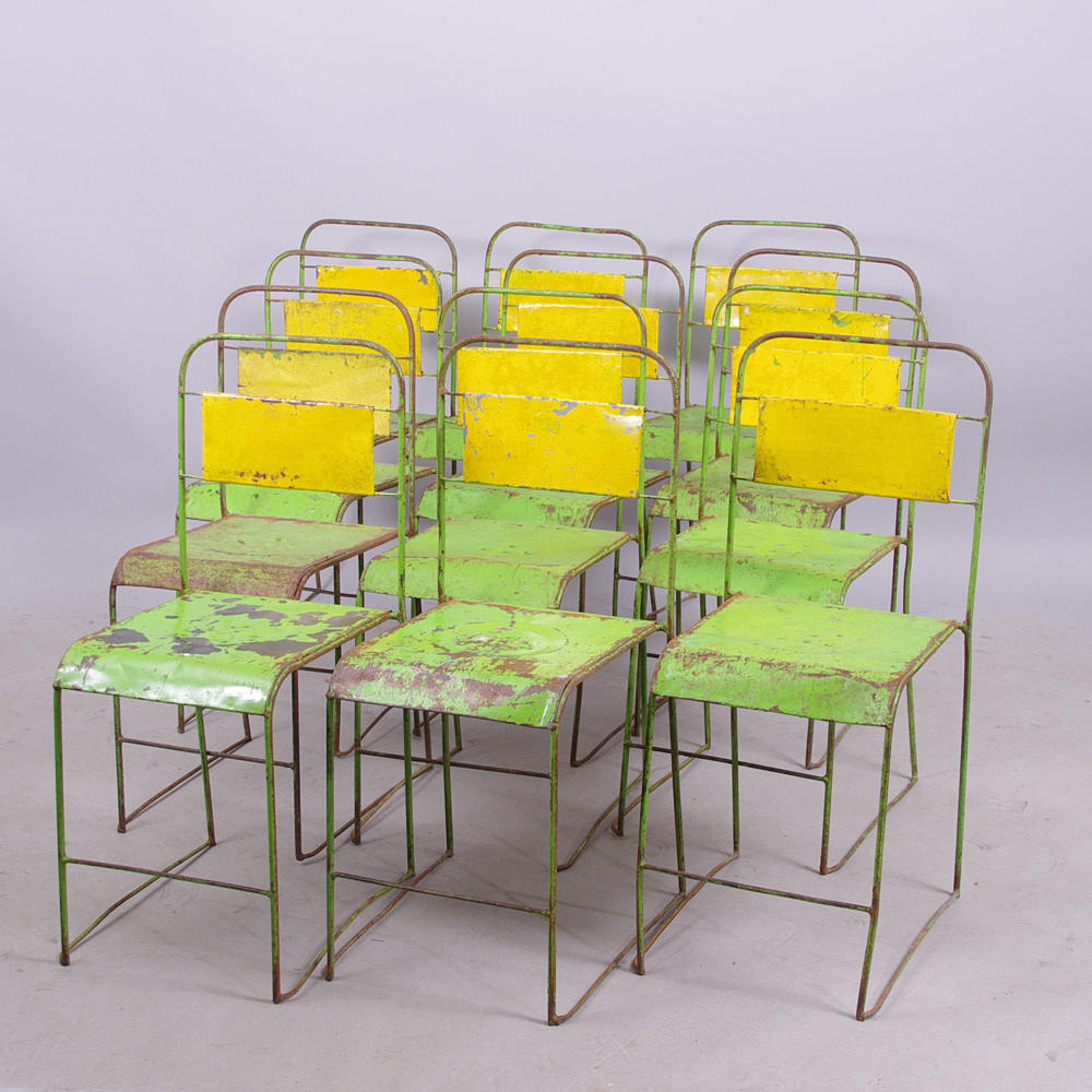 STOLAR, 12 stycken, grönmålad metall, industridesign.