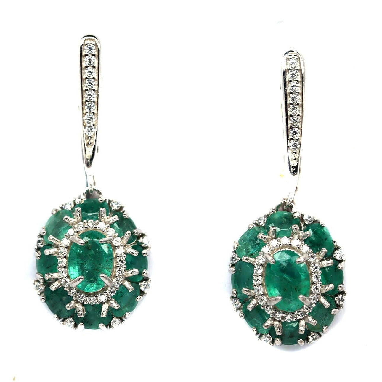 SILVER SMARAGD CLUSTER ÖRHÄNGEN.