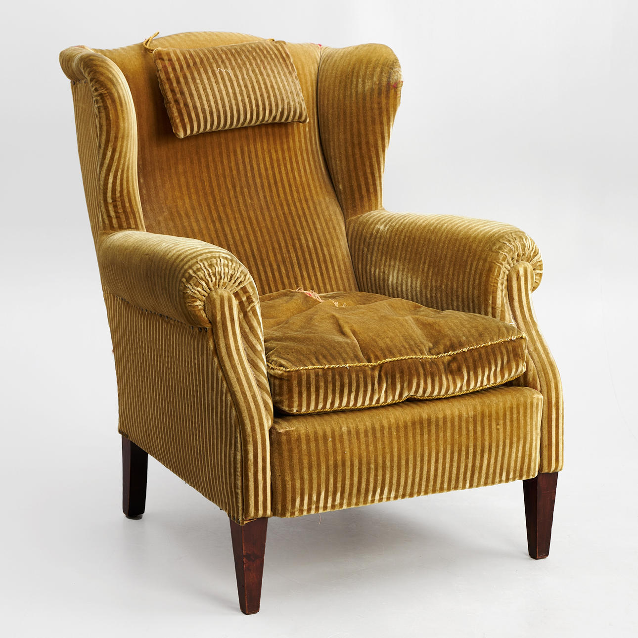 EAR PATCH LÆNESTOL, stribet betræk, grøn velour.