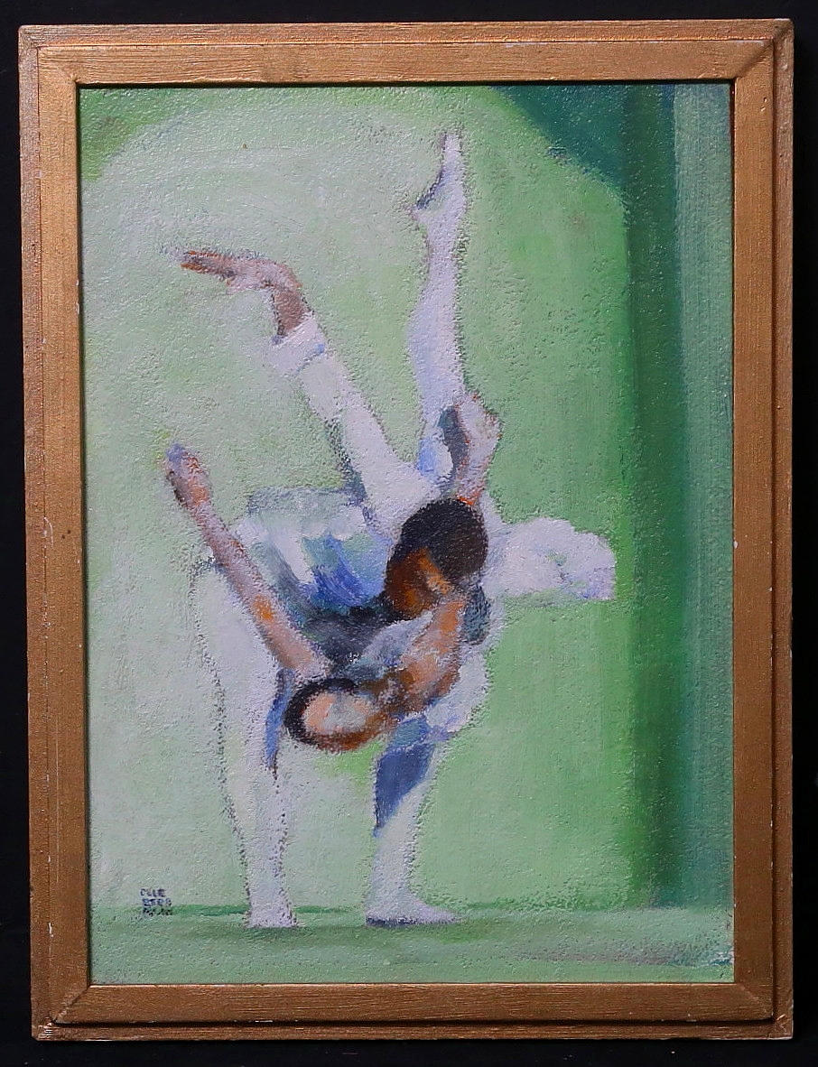 OLLE BERGMARK. "Dansepar". Olie på Panel, signeret.