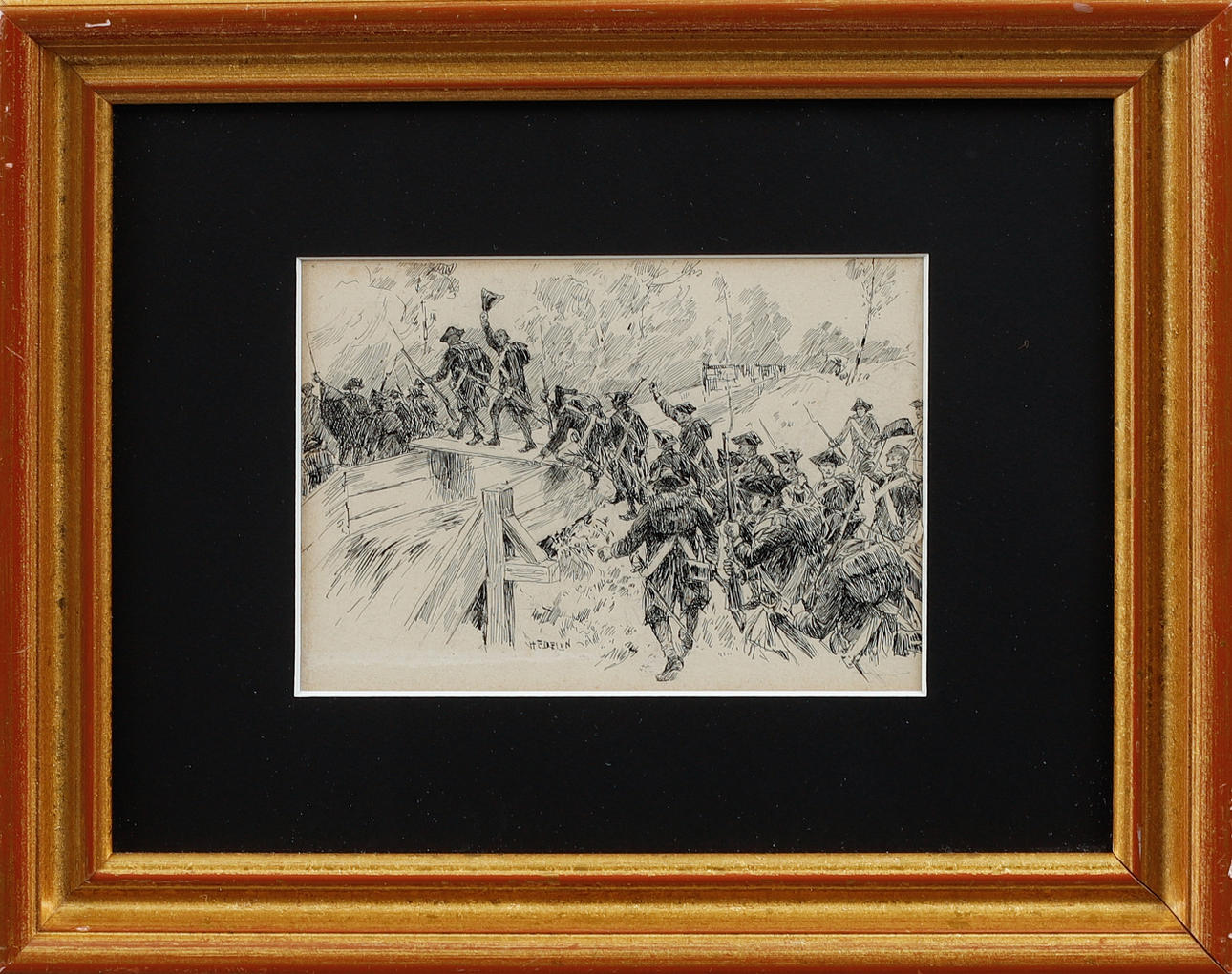 CARL HEDELIN. Karoliner, Ink drawing, signed.