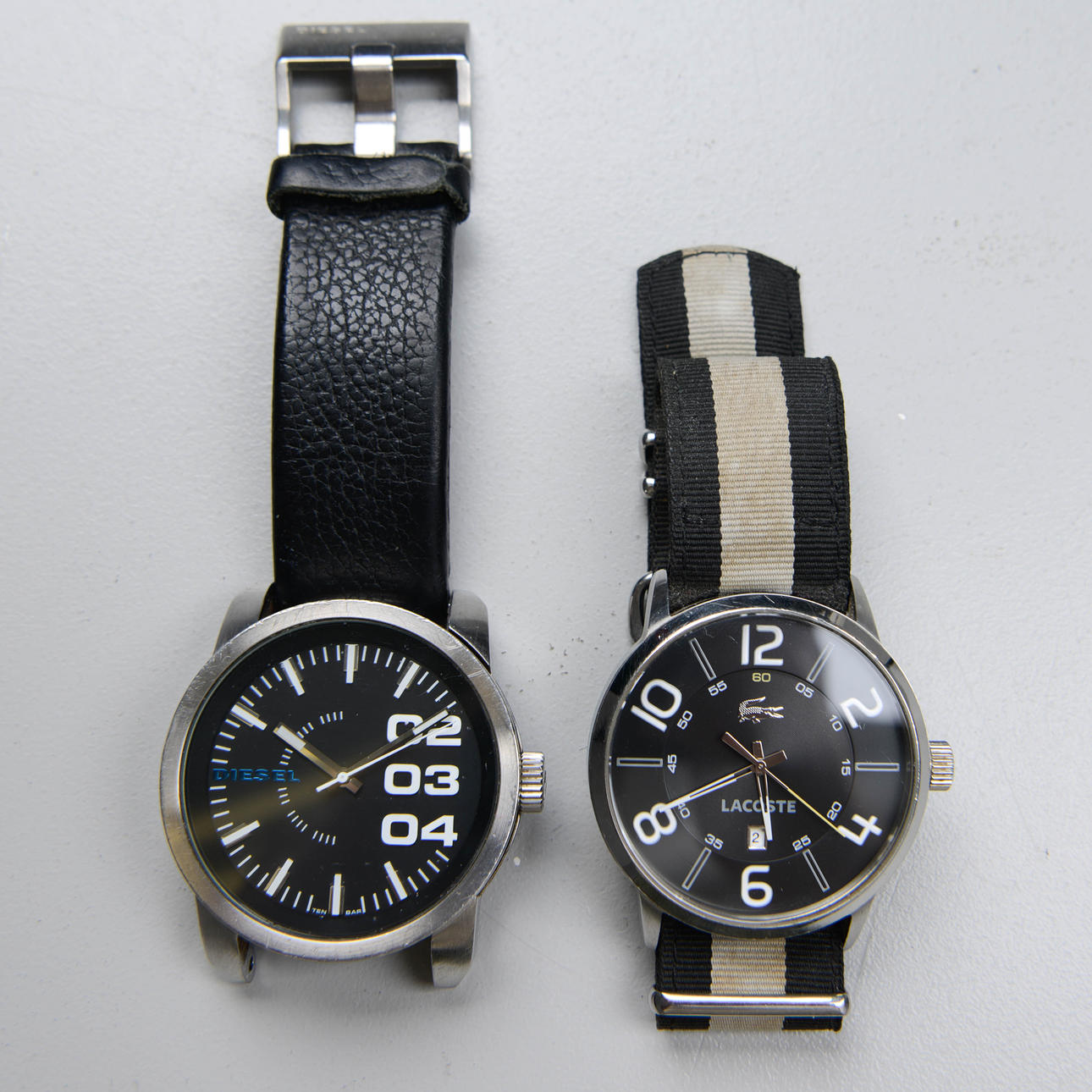 KLOCKSCHATULL samt 2 ARMBANDSUR, Diesel samt Lacoste.