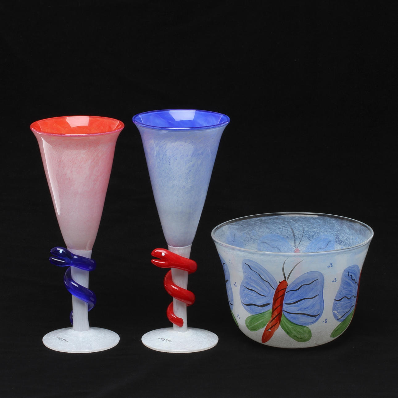 VASER, 2 st, SKÅL, glas, Ulrica Hydman-Vallien, Boda.