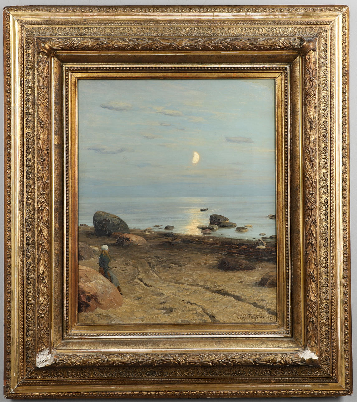 OSKAR ADOLFOVITCH HOFFMANN (RUSSIAN, 1851-1912). MOONLIGHT ON THE SHORE.