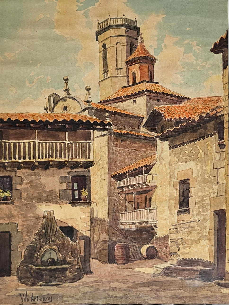 JOAN VILA ARIMANY. "RUPIT". ACUARELA SOBRE PAPEL.