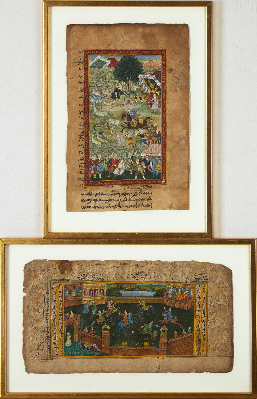 GOUACHER, två stycken, på papper, med text.