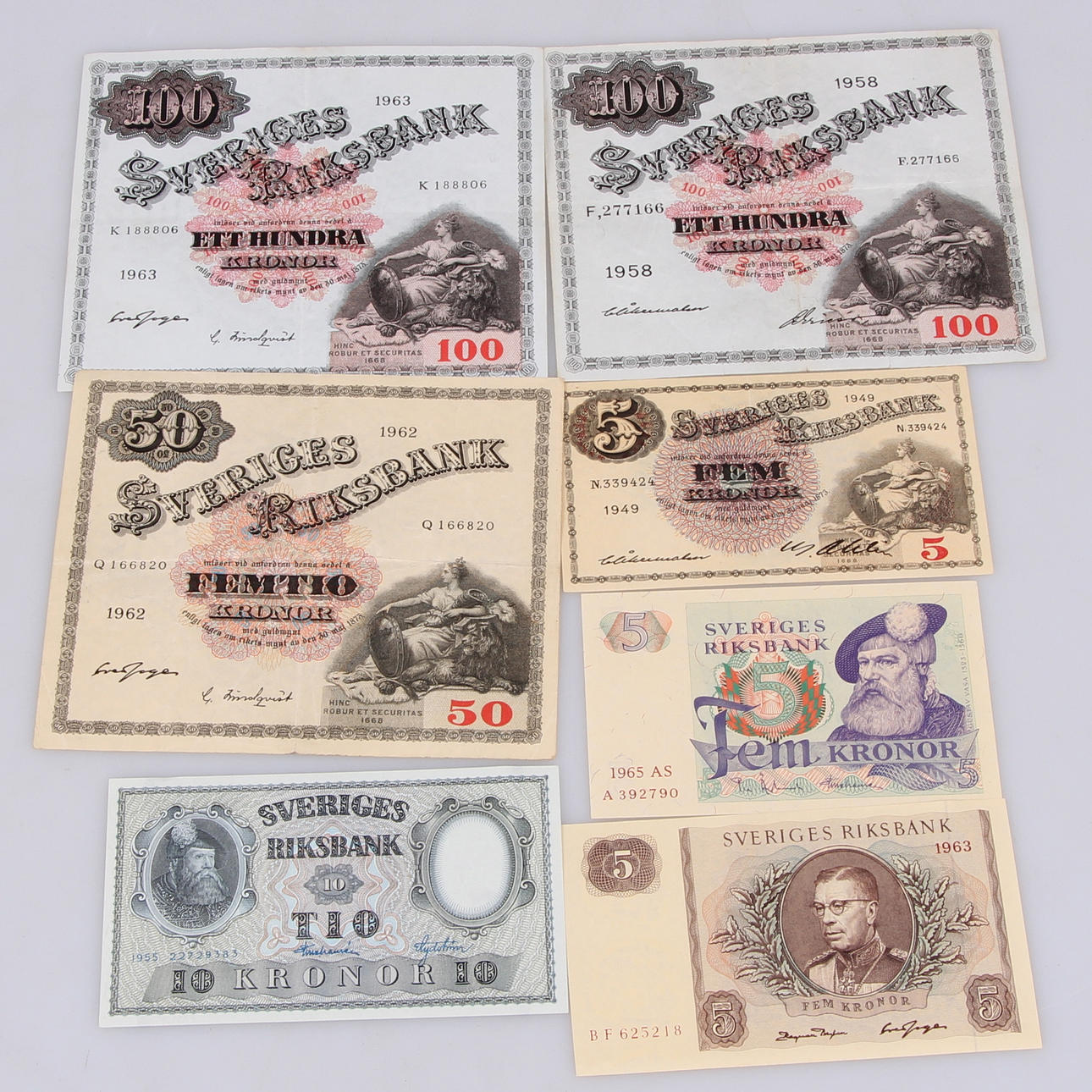 SEDLAR, 7 st. Sverige, 1949-1965.