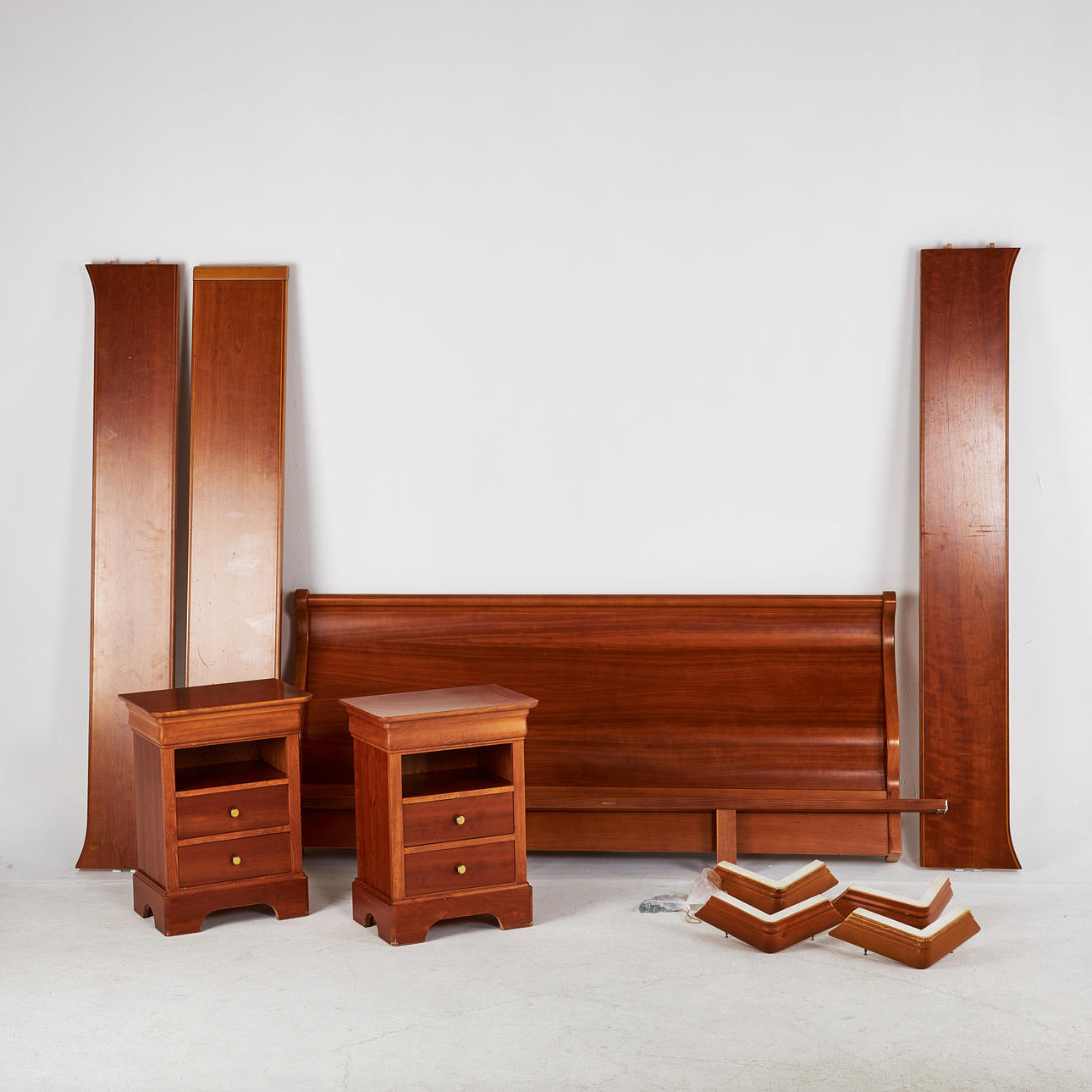 BED FRAME and BED TABLE, 1 pair, cherry, 1990s.