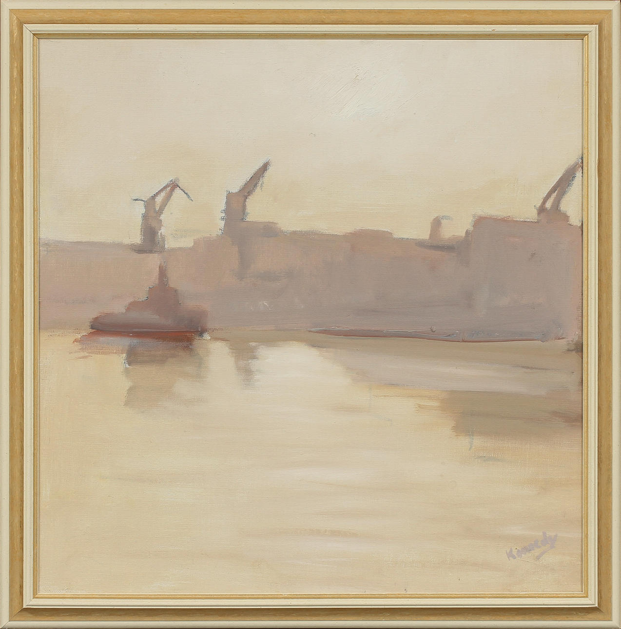 PETER KENNEDY. "Tidig morgon, Göteborgs hamn", olja på duk, signerad.