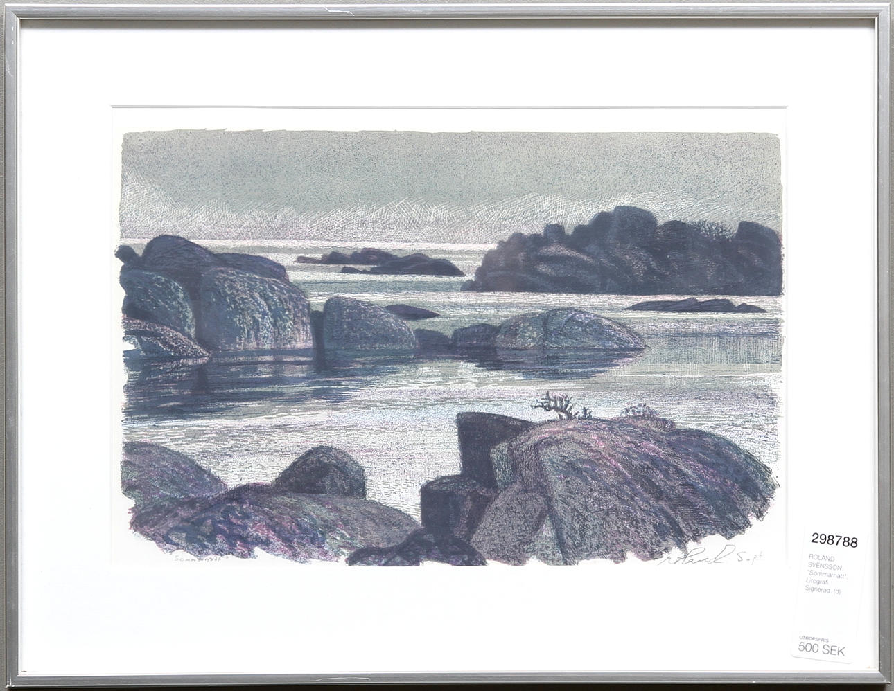 ROLAND SVENSSON. "Sommarnatt". Litografi. Signerad.