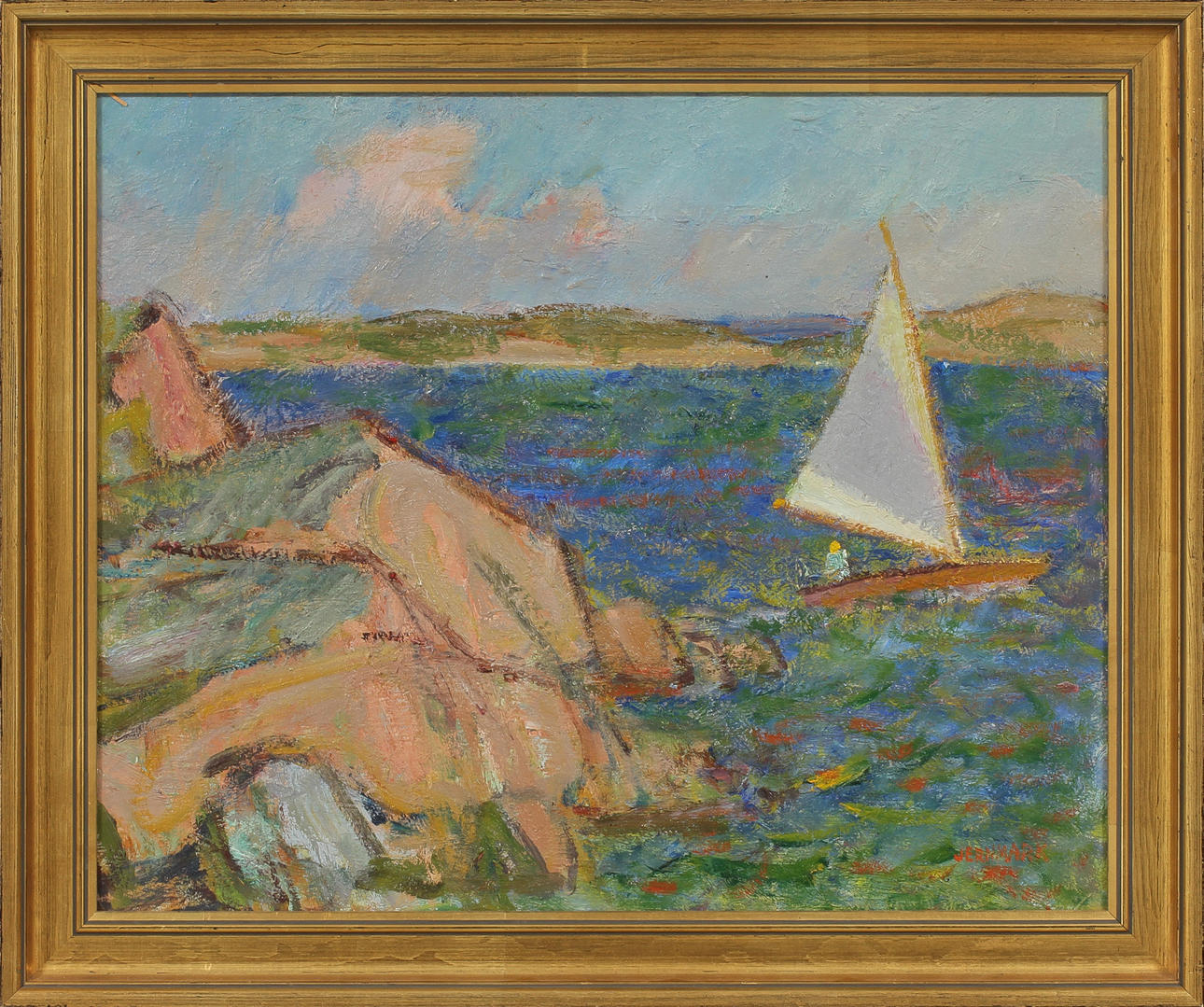 SIGGE JERNMARK. "Sommar, sol och segling", olja på pannå, signerad.