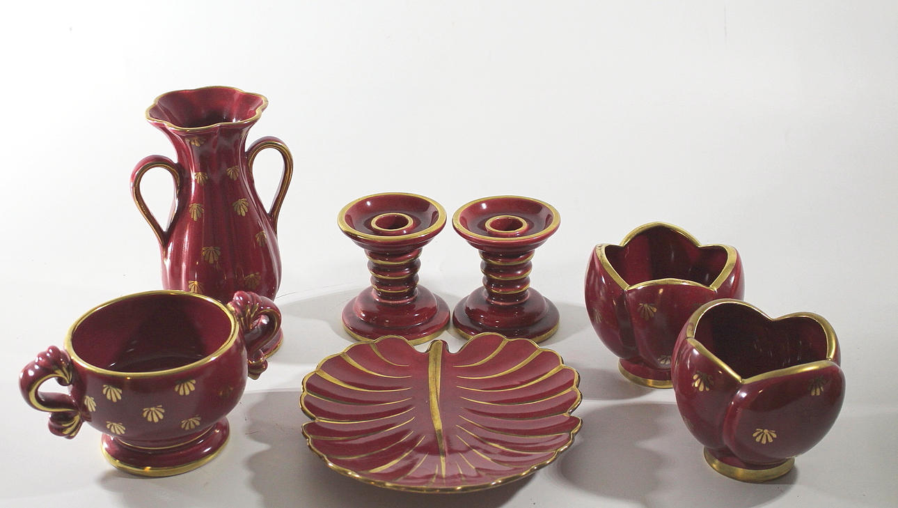 PARTI, porslin, 7 delar , "Röd Rubin", Arthur Percy, Gefle.