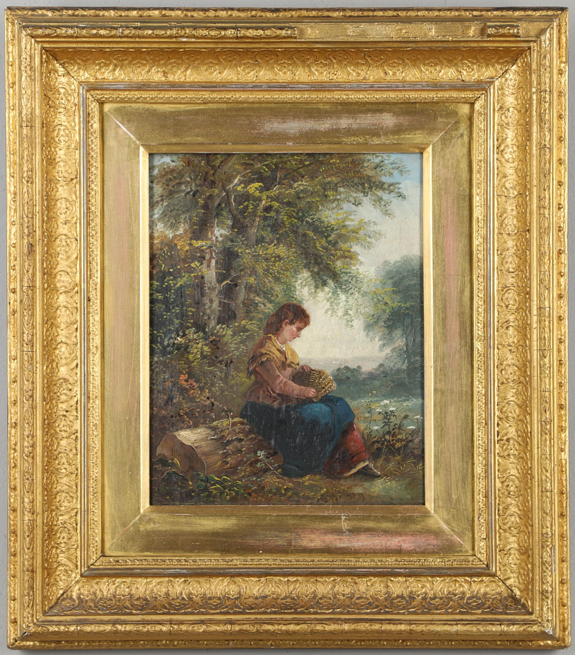 JOHN JOSEPH BARKER OF BATH (1824-1904). GIRL MENDING A BASKET.