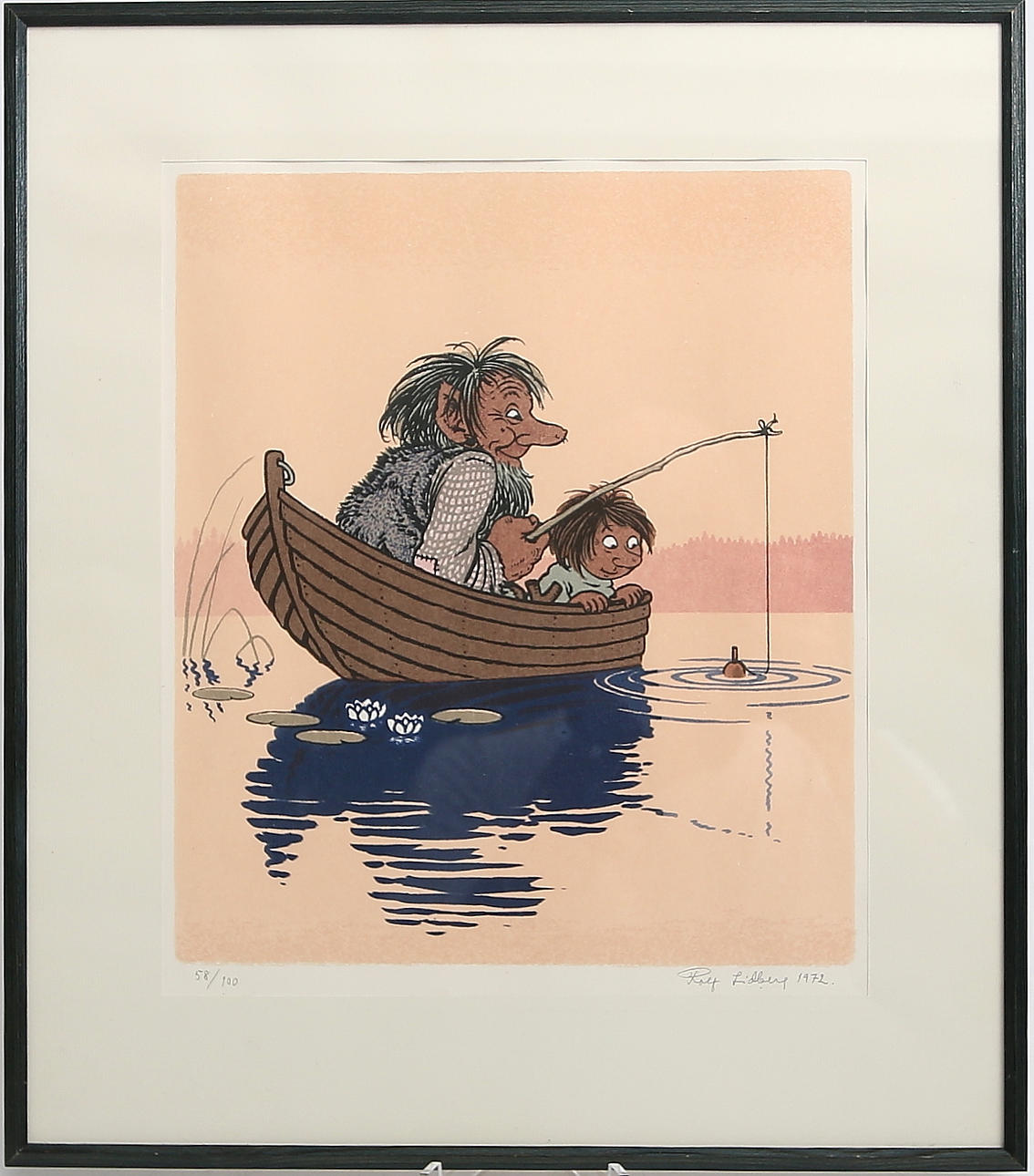 ROLF LIDBERG. Fiskelycka, litografi, signerad, numrerad 58/100 och daterad 1972.