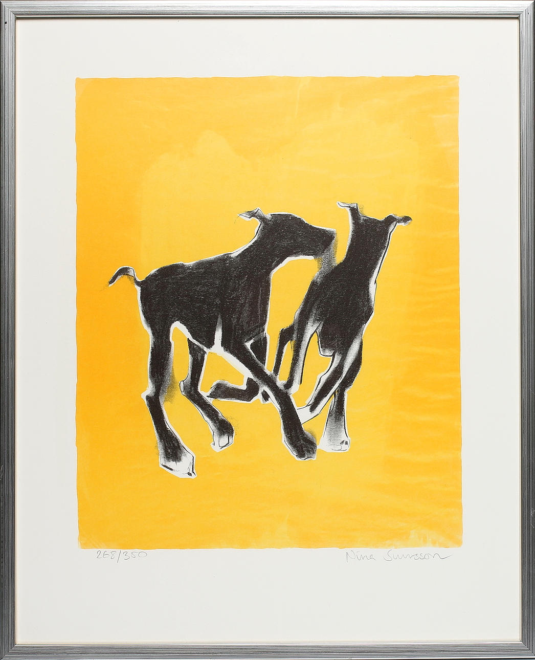 NINA SVENSSON. Hundar, färglitografi. Signerad och numrerad, nr. 268/350.
