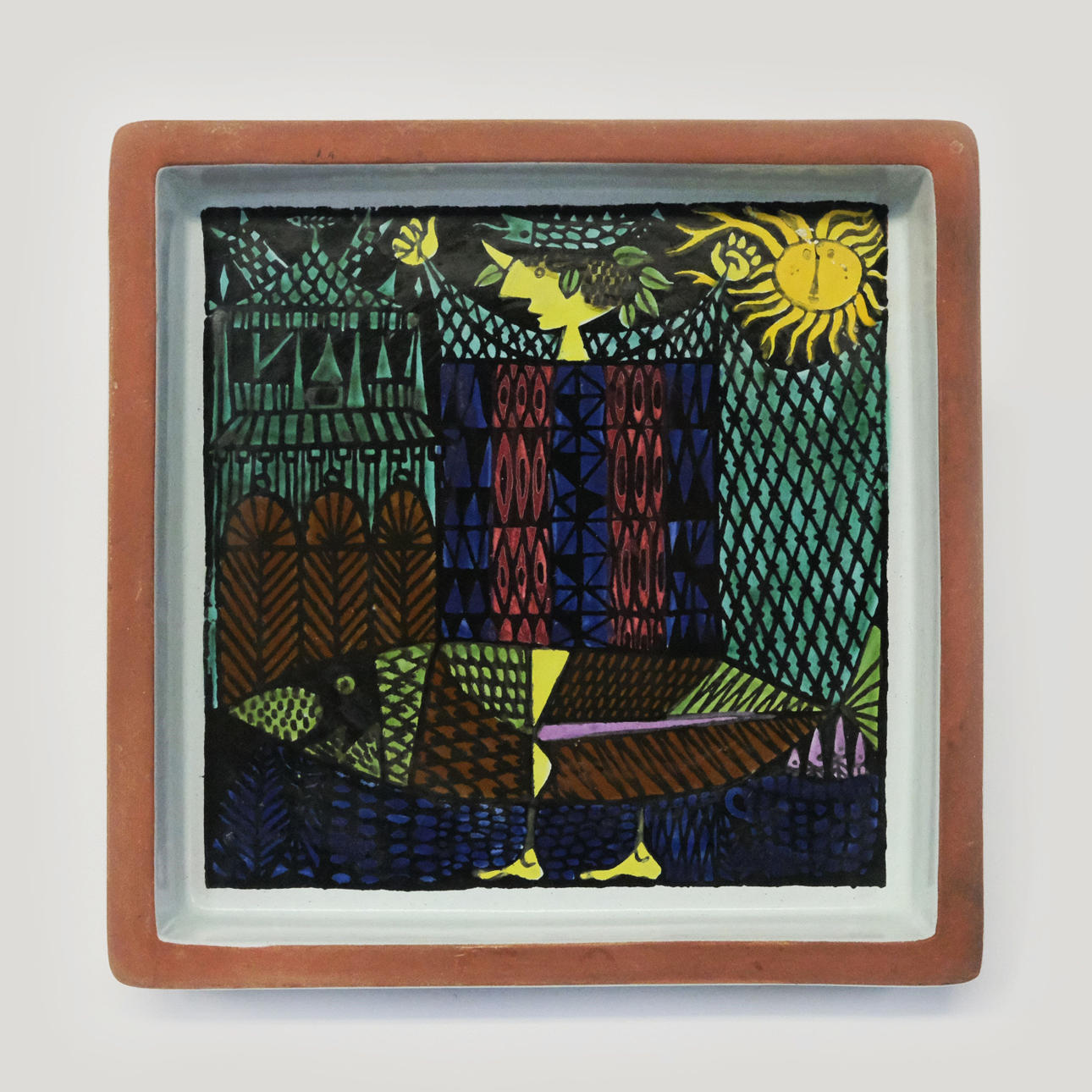 STIG LINDBERG. QUADRATISCHER TELLER, „KARNEVAL“, GUSTAVSBERG.