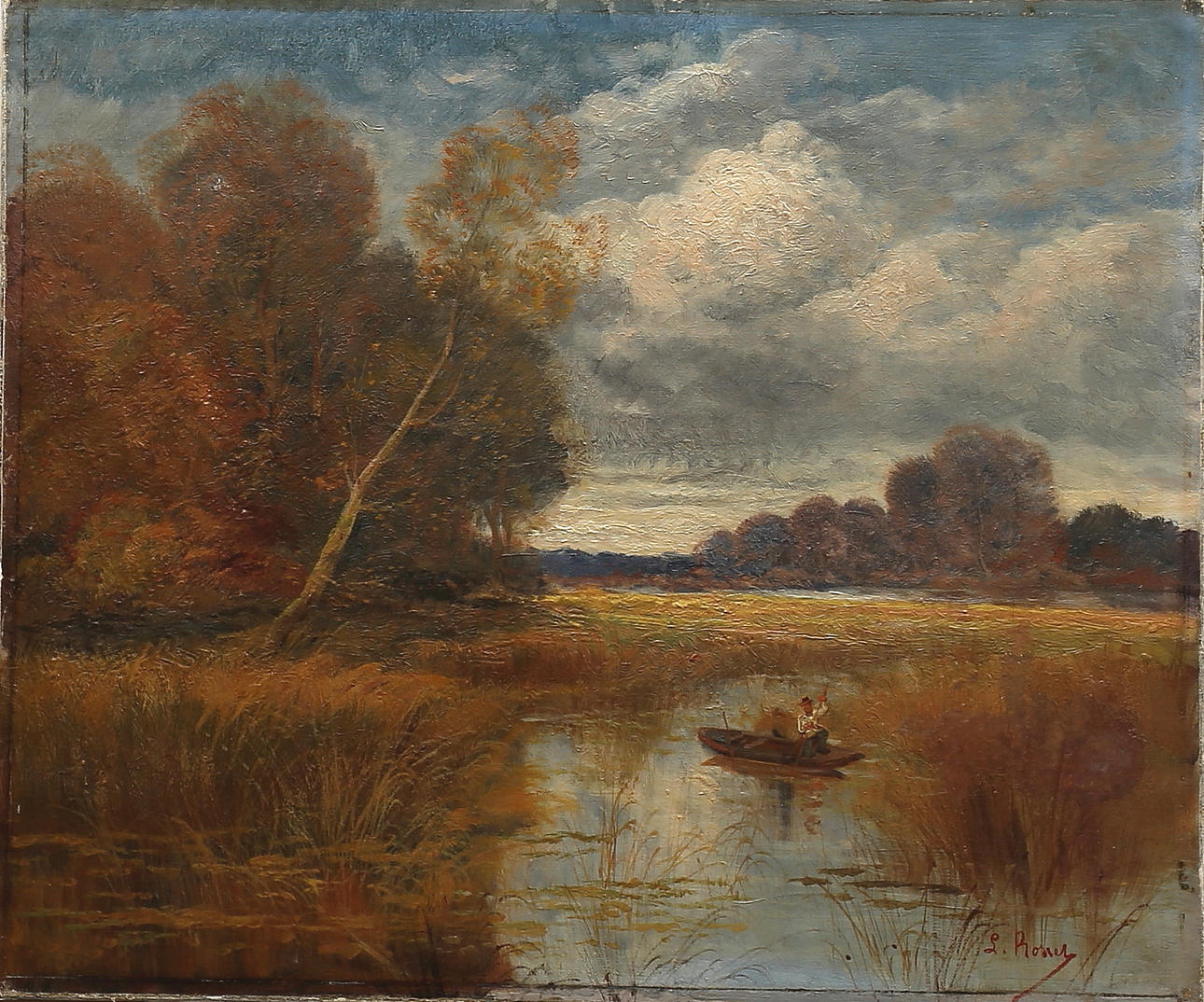 OIDENTIFIERAD KONSTNÄR, man i båt, olja på duk.