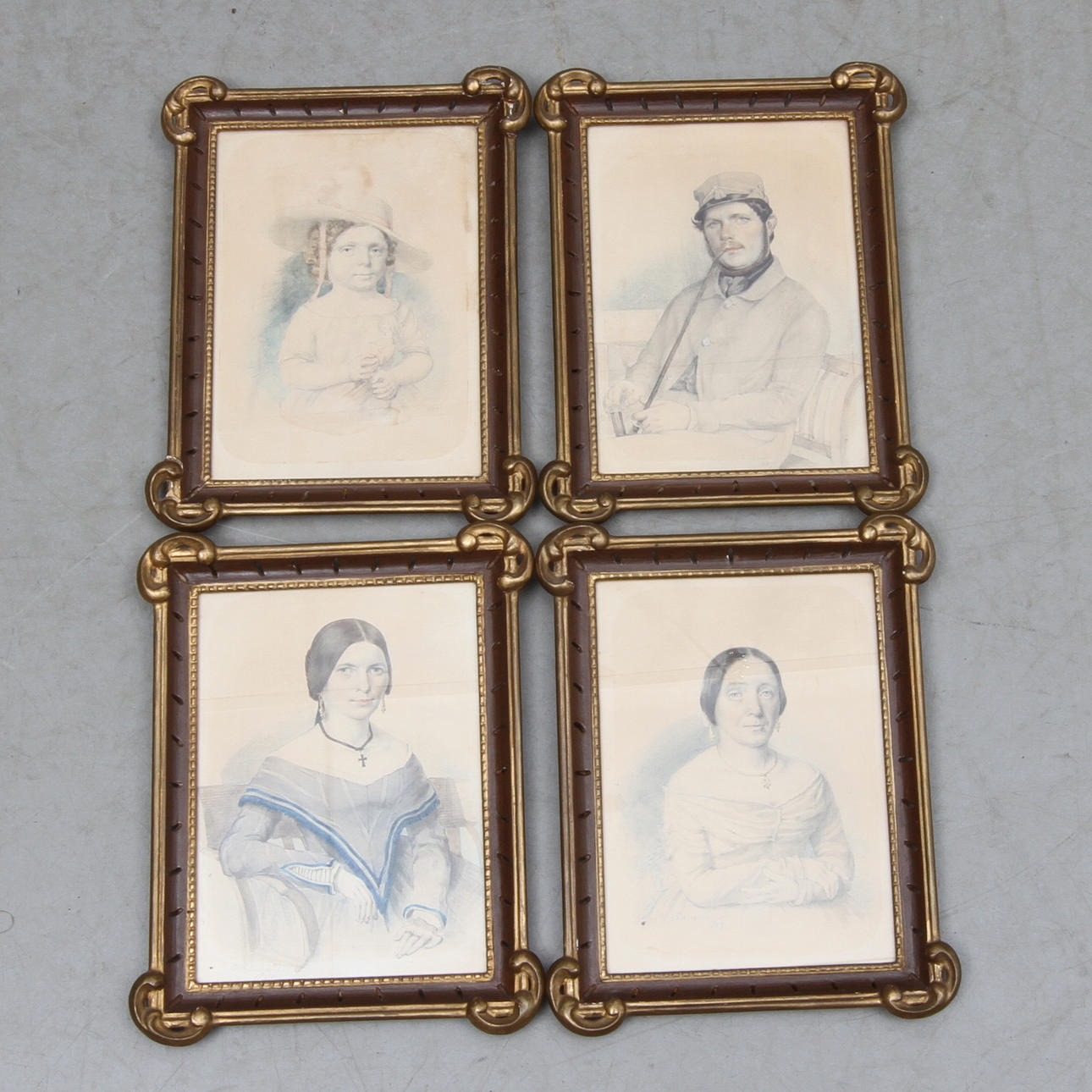 OIDENTIFIERAD KONSTNÄR. 4 st, teckningar, signerade samt daterade 1847.