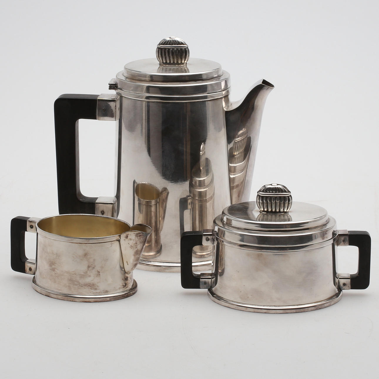 KAFFEUPPSÄTTNING, 3 delar, nysilver, 1900-tal.