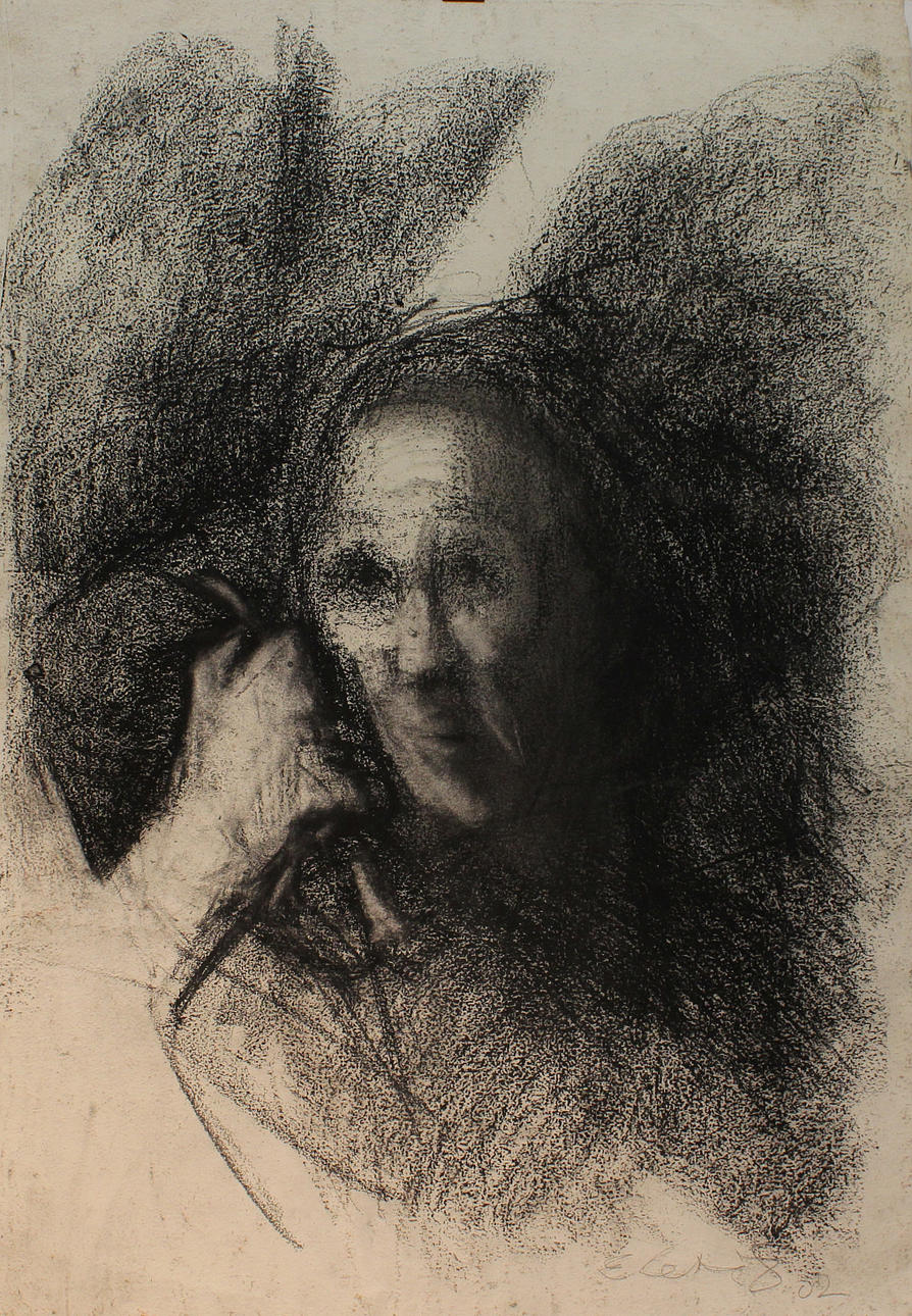 ENES LEVIC. Ansikte med hand. Blandteknik. Signerad och daterad -02.