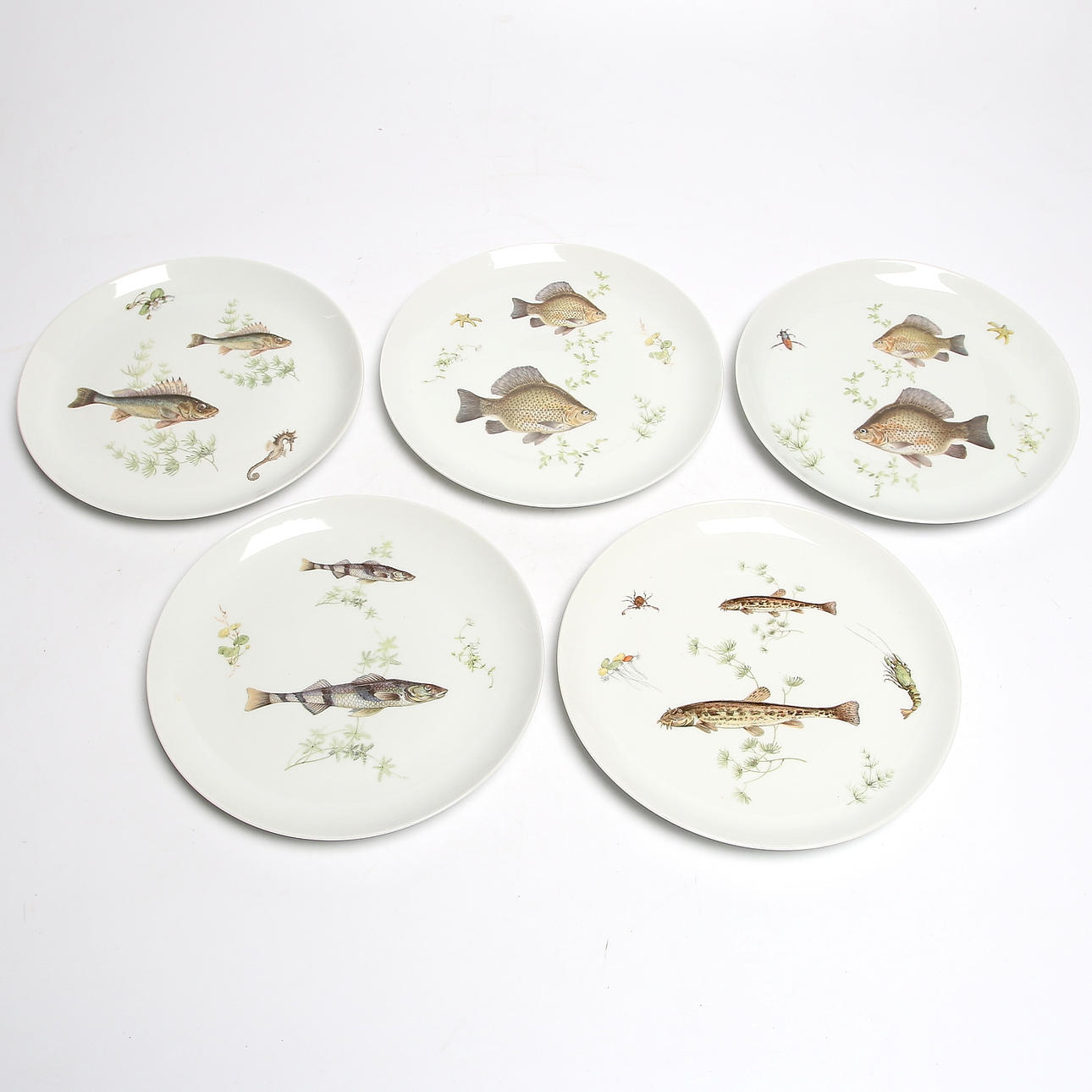 TALLRIKAR, 5 st, porslin, Karlskrona Porslinsfabrik. 1900-talets mitt.