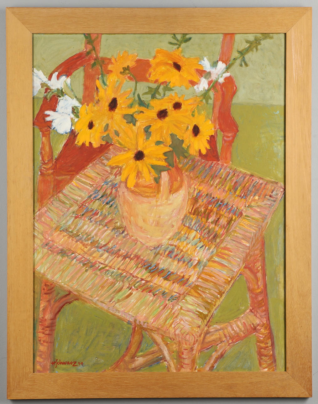 HANS SCHWARZ (1922-2003). SUNFLOWERS ON A TABLE.