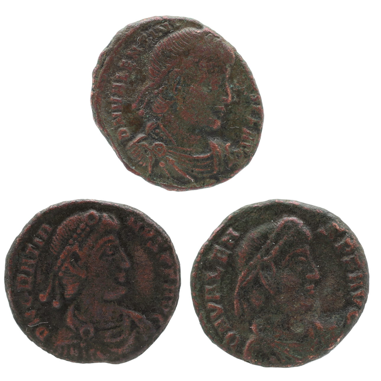 MONEDA, 3 uds., Valentiniano, Valente, Graciano.