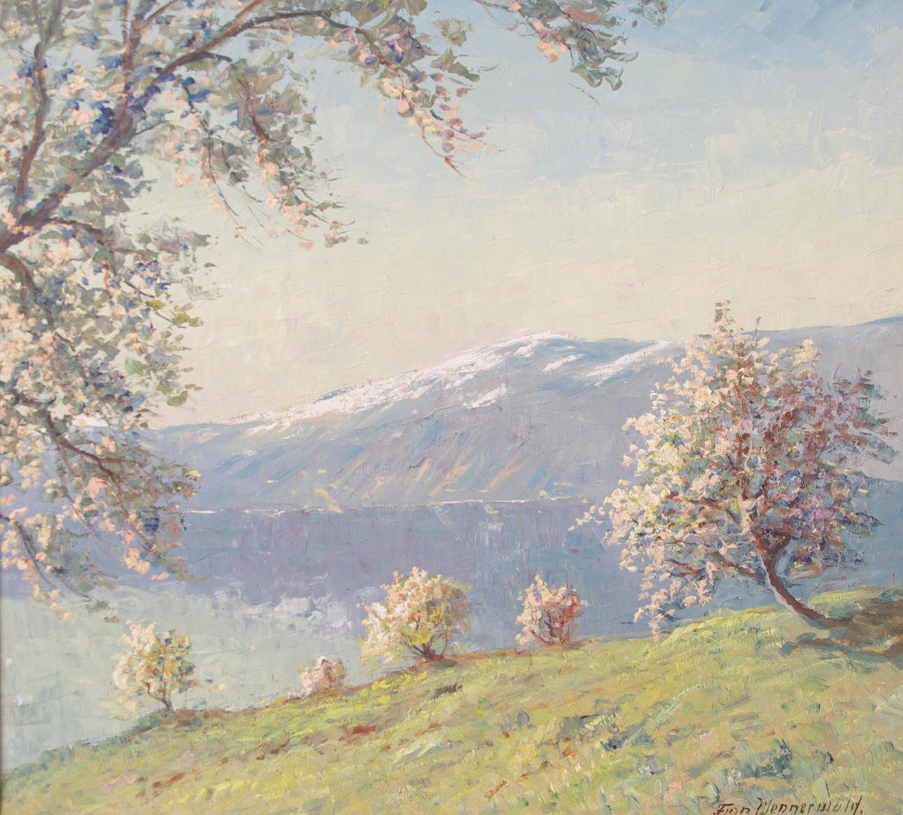 FINN WENNERWALD. bergslandskap med sjö, olja på duk, signerad.