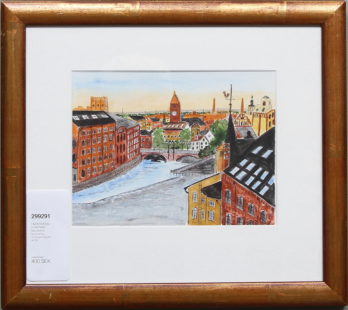 OIDENTIFIERAD KONSTNÄR. Blandteknik, Norrköping, monogramsignerad HL.