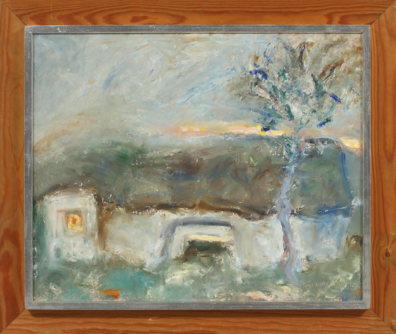 KAI NIELSEN. Landskapsvy, olja på pannå, signerad.