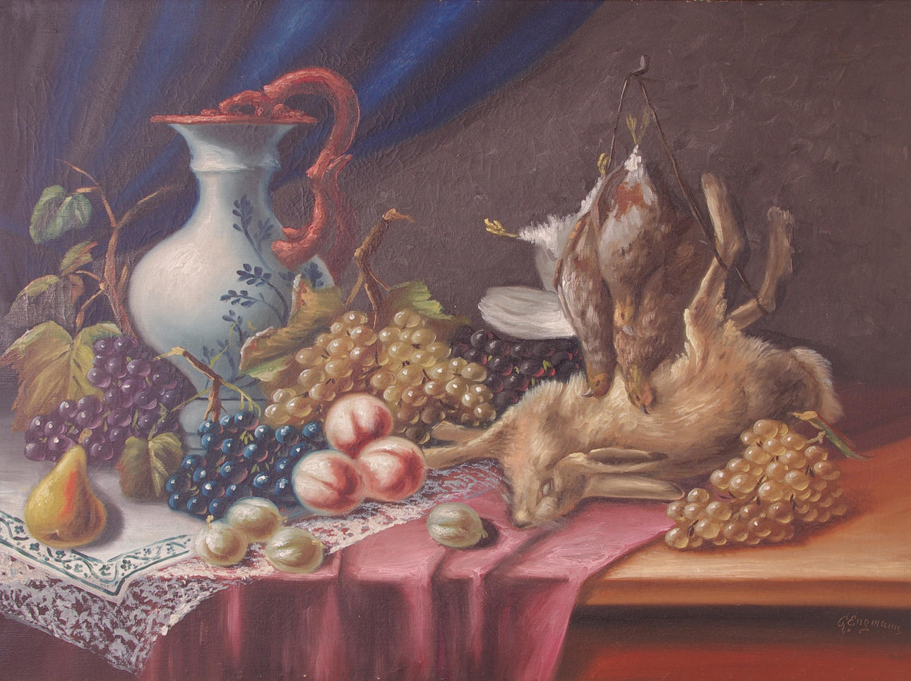 OIDENTIFIERAD KONSTNÄR. stilleben, olja på duk, signerad G. Engmann.