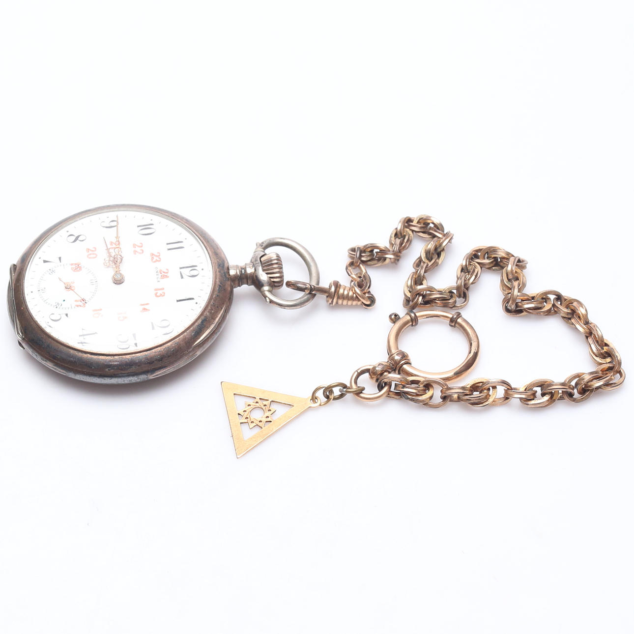 TASCHENUHR mit KETTE, Silber, Messing, Gold, Omega.