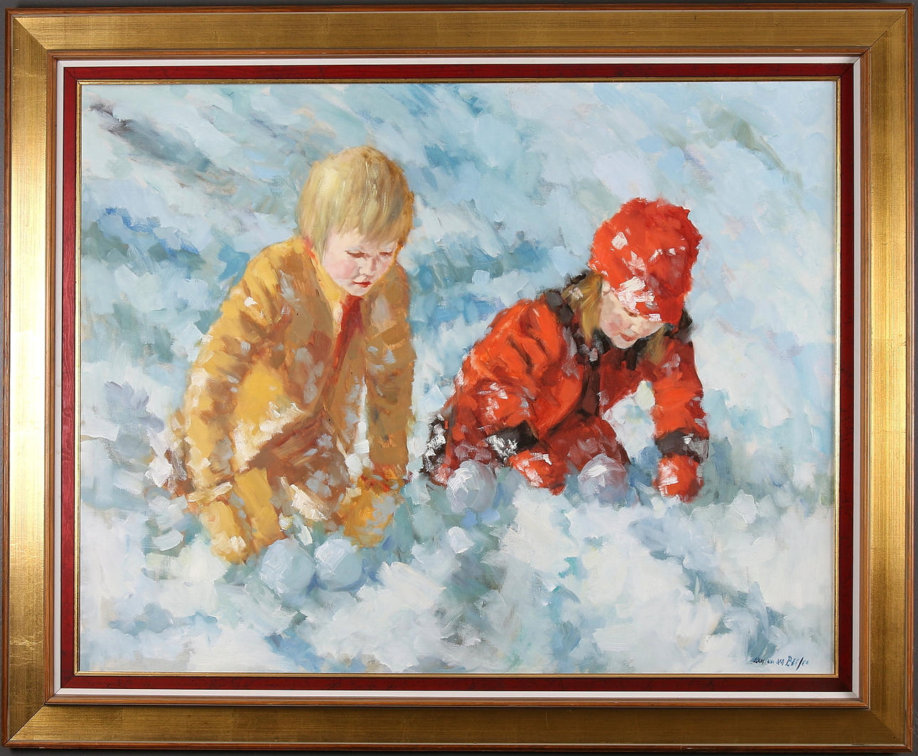 LOU VAN DER BEESEN. Lekande barn, olja på duk, signerad.
