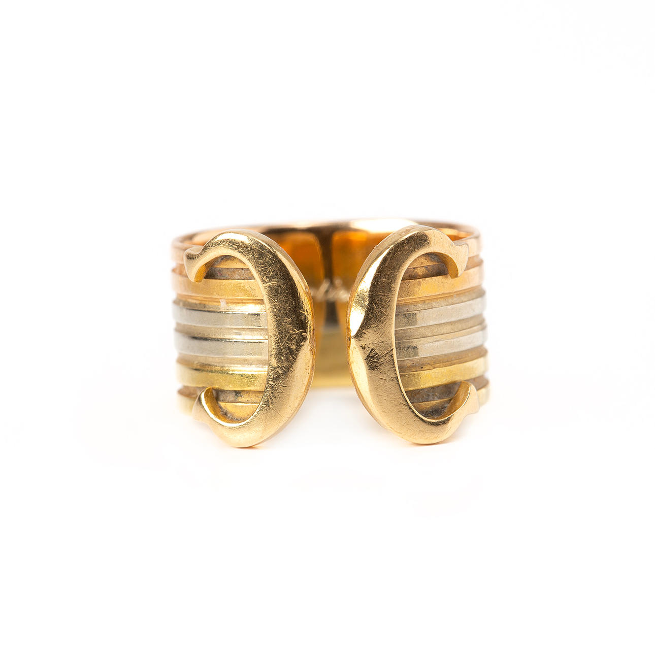 CARTIER, Ring „Double C“, 18K Tricolor-Gold.
