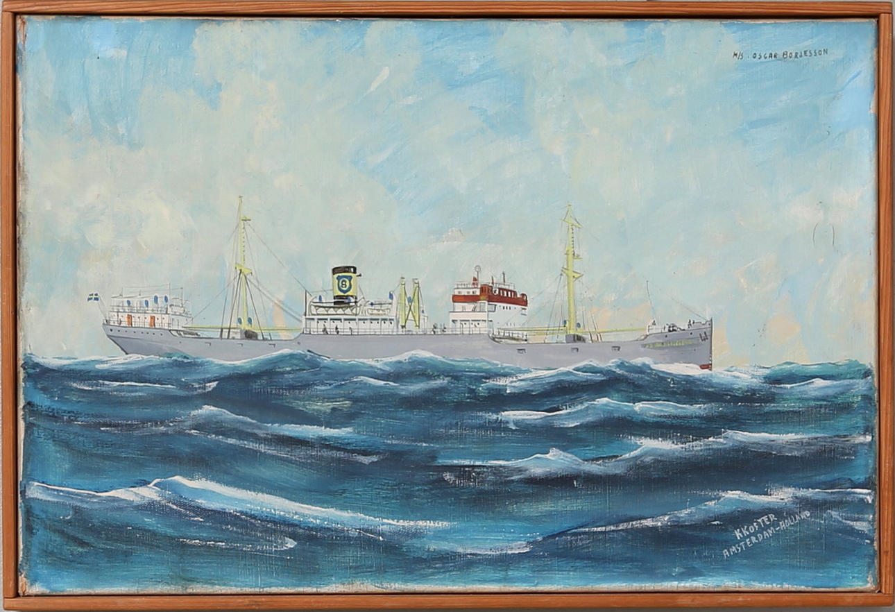 KLAAS KOSTER. "M/S Oscar Borjesson", olja på duk signerad K Koster.