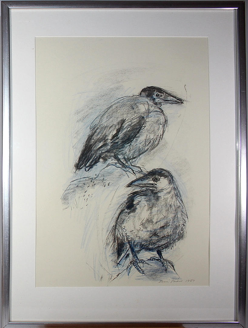 OIDENTIFIERAD KONSTNÄR. teckning, "skator" signerad och daterad 1984.